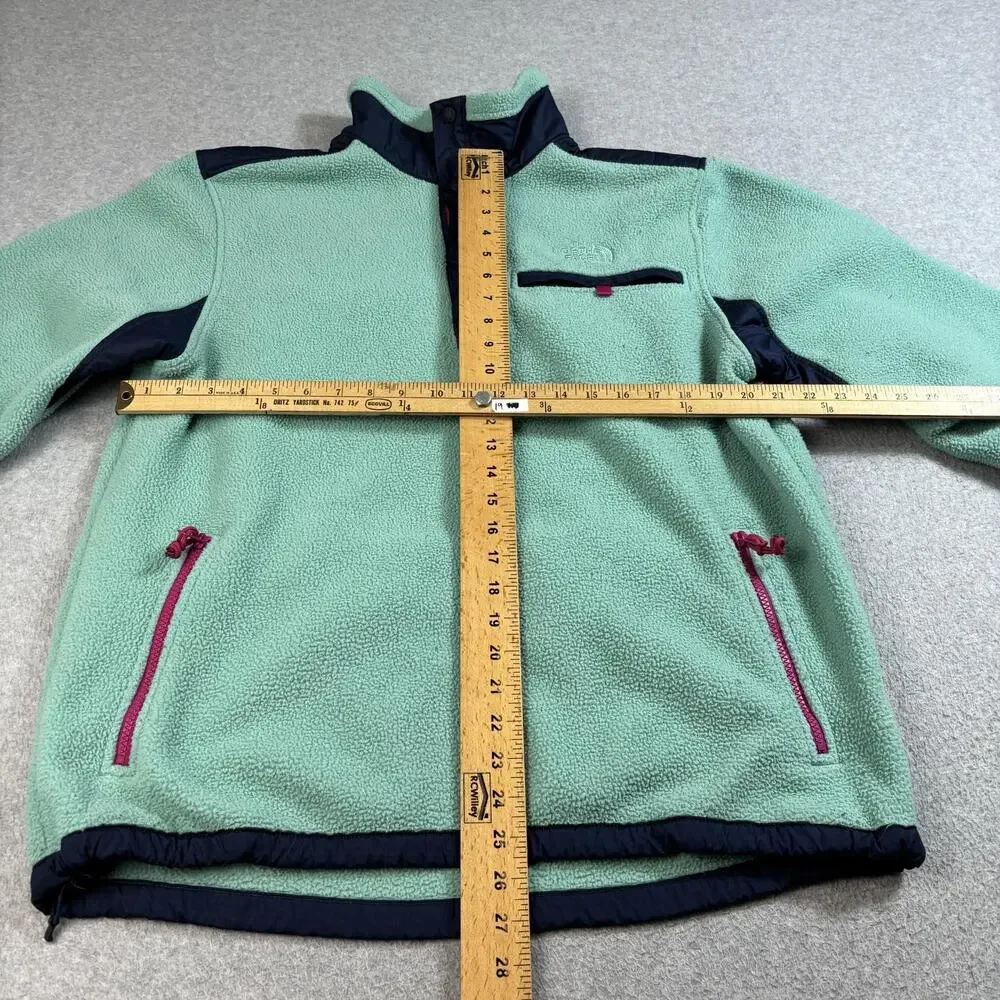 North Face Fleece Pullover Mens Large Green Teal T Snap Neck Jacket Outdoor Hike